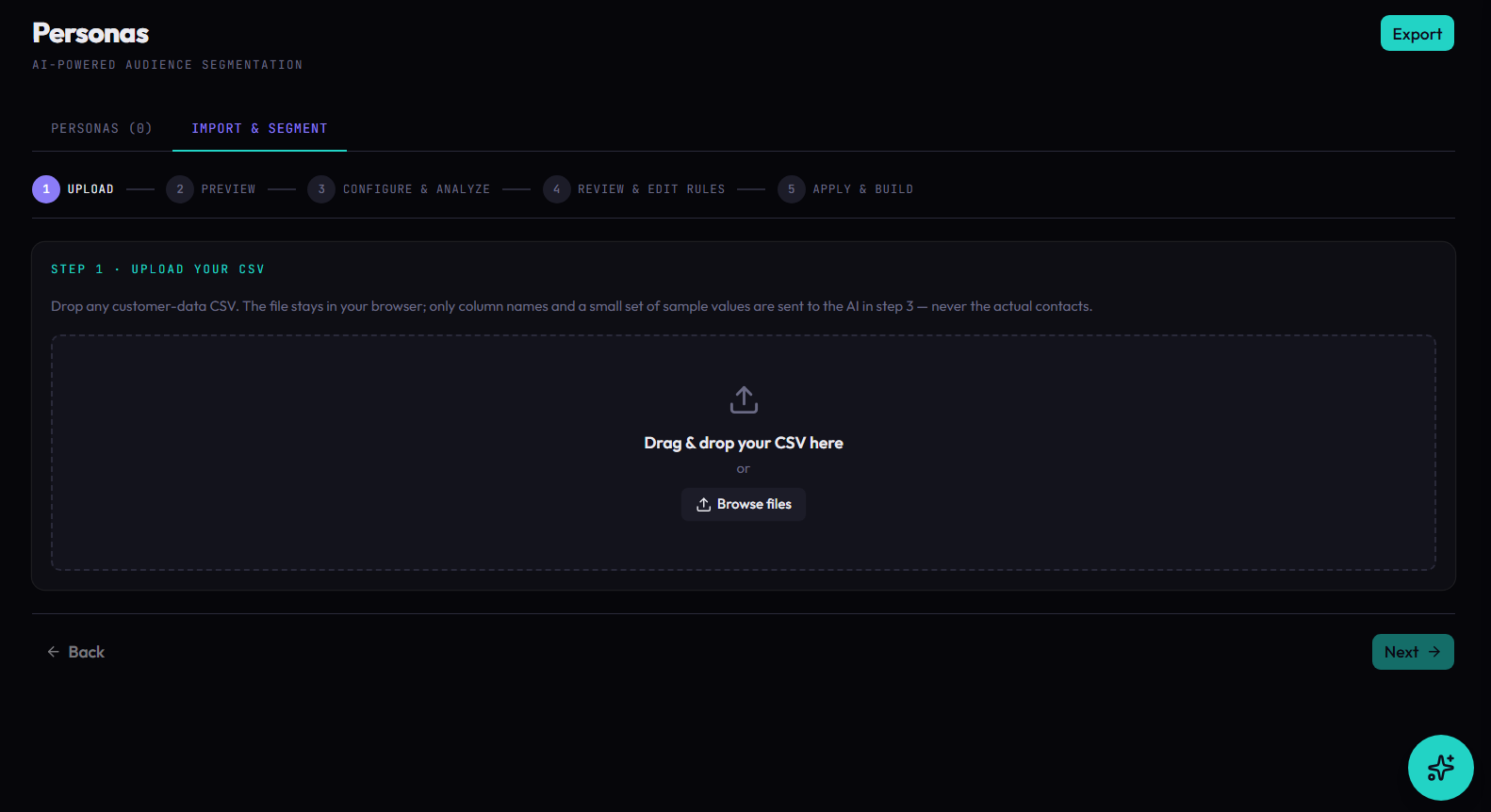 LaunchPad personas built from CSV data without exposing raw contact records